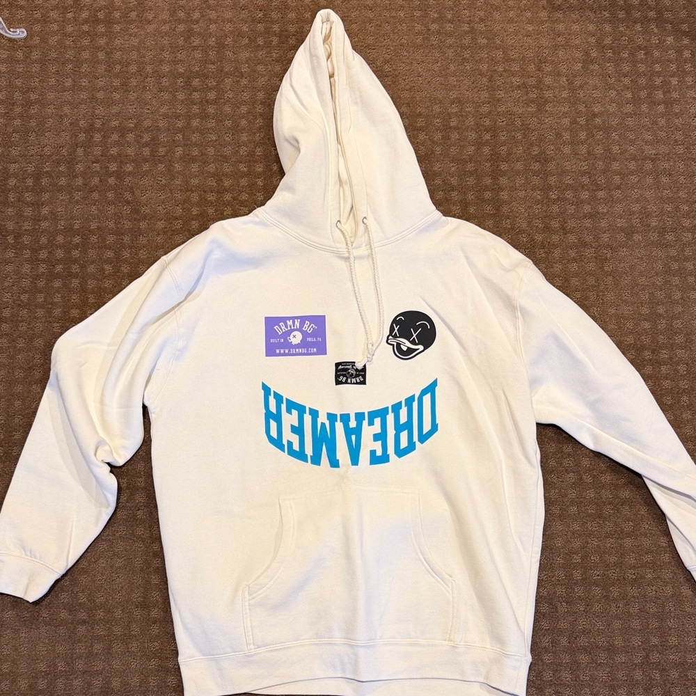 Dreamers Cream Hoodie with Blue Accents